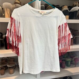 Peach Love California White Top with Red Fringe Sleeves